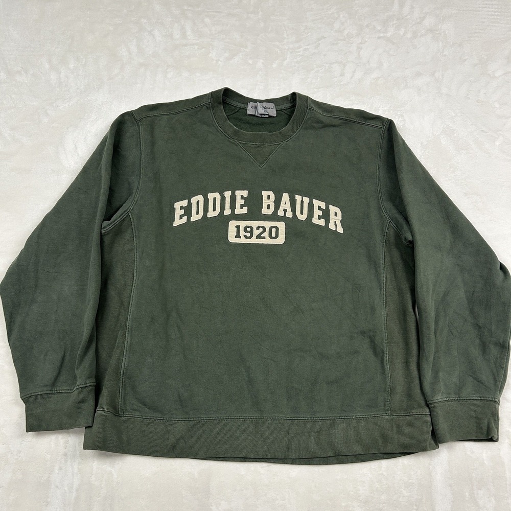 Eddie Bauer Sweatshirt Mens S Green Arch Logo 1920 Graphic Crewneck Pullover